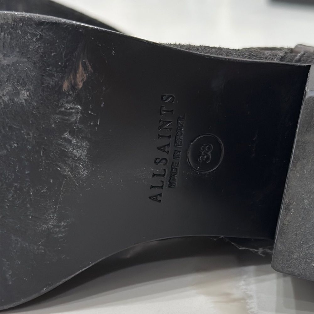 All Saints Grey Black SuedeAnkle Boots with Silver Buckle - Picture 2 of 7